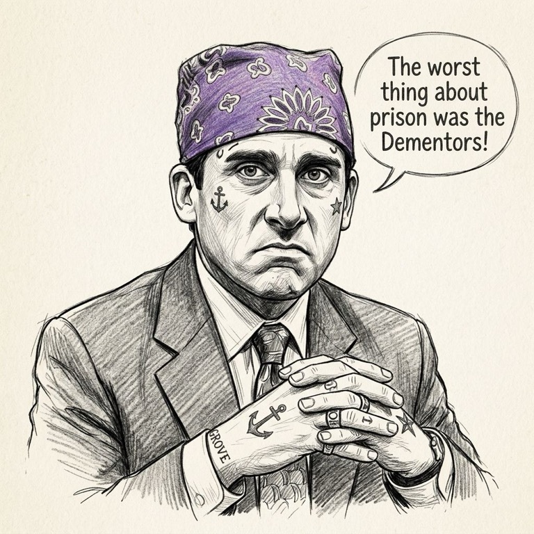 Illustration of Michael Scott as Prison Mike from The Office — the manager you don't want to become.